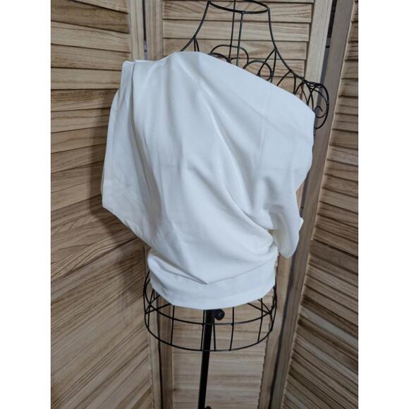 Zara Tops - NWT Zara White Poplin Cotton Top Blouse Asymetric Pleat Medium Mark As Pictured
